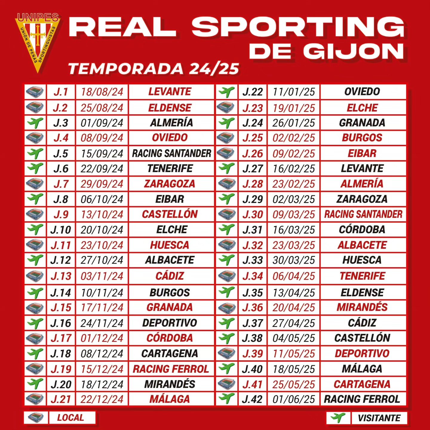 Aquí está el calendario de nuestro equipo para la temporada 24/24. @_unipes_ @realsporting @elmolinindelmolinon @autos_corias