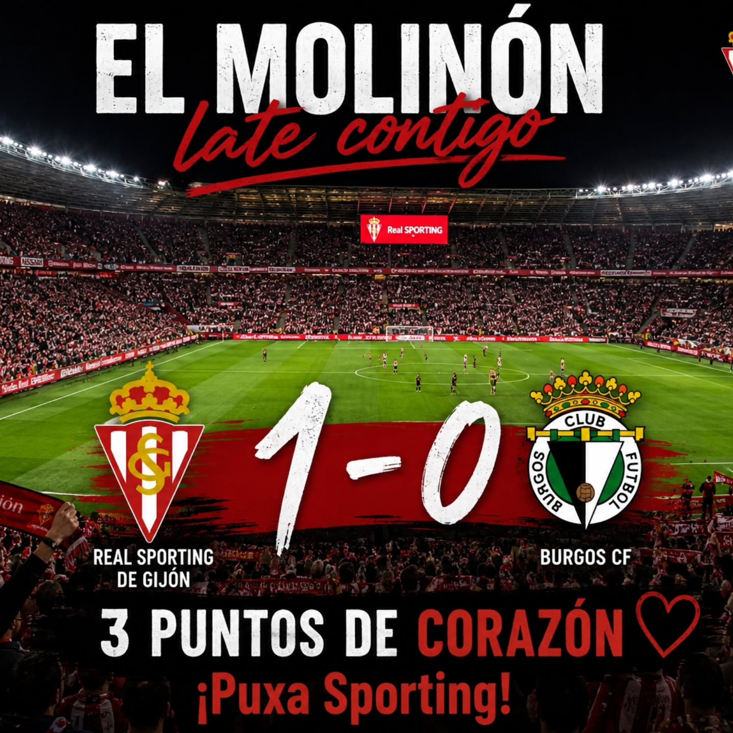 🔴⚪ ¡3 puntos que se quedan en El Molinón!
El Sporting suma una nueva victoria tras imponerse 1-0 al Burgos CF en un Molinón que volvió a estar a la altura, empujando al equipo hasta el último minuto. 🏟️❤️
Queda mucho camino y mucho por mejorar, pero lo importante es seguir sumando y creciendo jornada a jornada.
2 partidos, 4 puntos. 💪🔴⚪
Seguimos juntos. Seguimos creyendo.
¡Puxa Sporting! ❤️🤍
#RealSporting #SportingDeGijón #PuxaSporting #ElMolinón #SportingBurgos LaLigaHypermotion