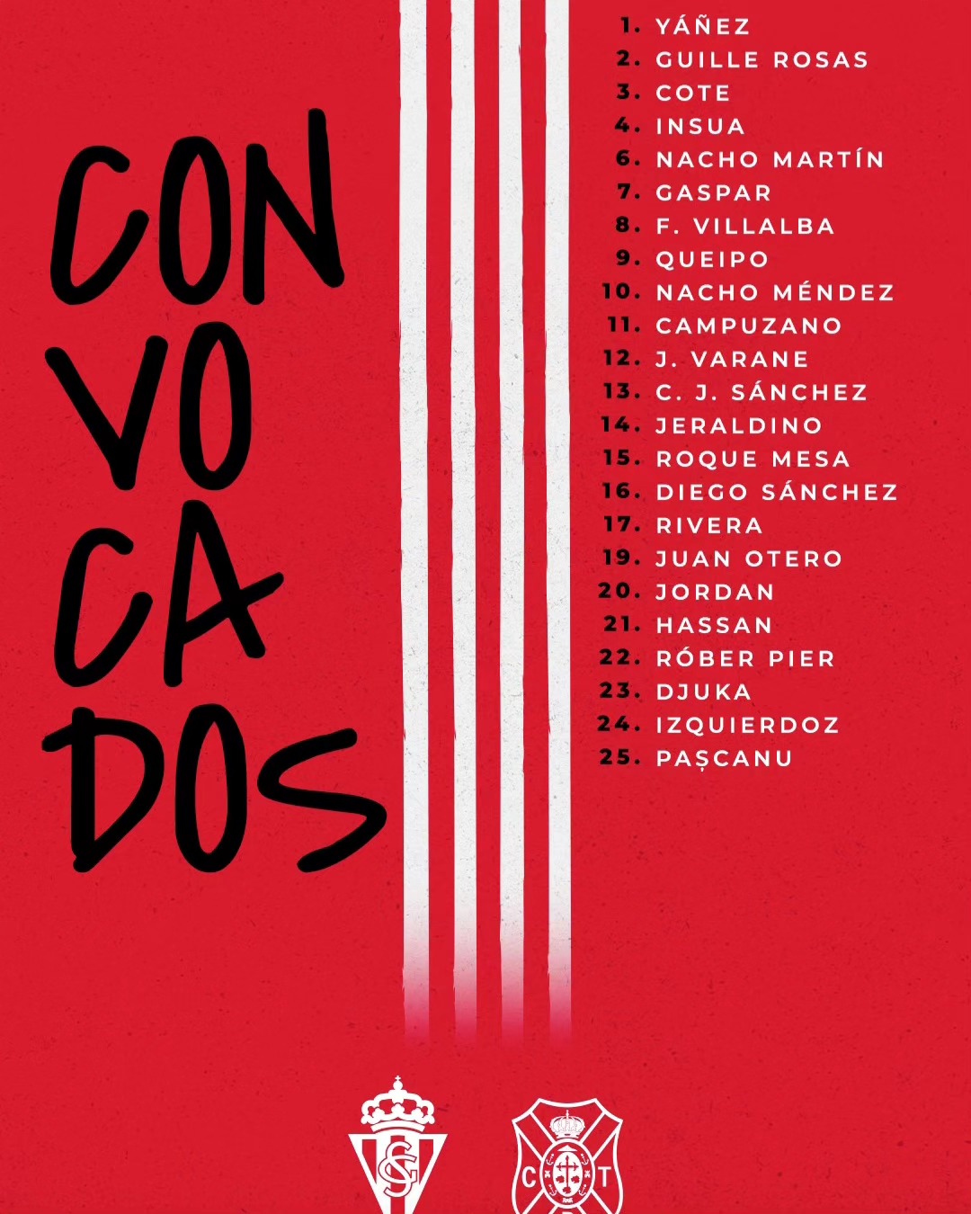 Esta es la lista de convocados para el encuentro de mañana.